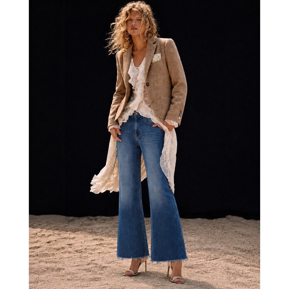 Anthropologie X Fidelity Denim Katie High Flare Jeans Monterey Wash Blue 27 NWT